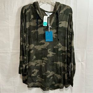 Market & Spruce Womens Kallon Brushed Knit Hoodie in Green Camo Size 2X